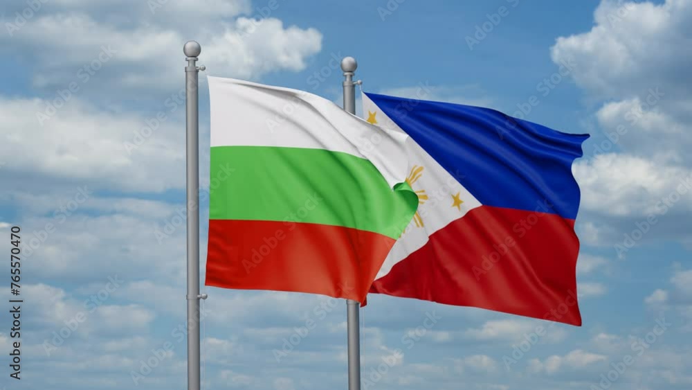 Philippines and Bulgaria two flags waving together, looped video, two country cooperation concept Philippines and Bulgaria two flags waving together, looped video, two country cooperation concept