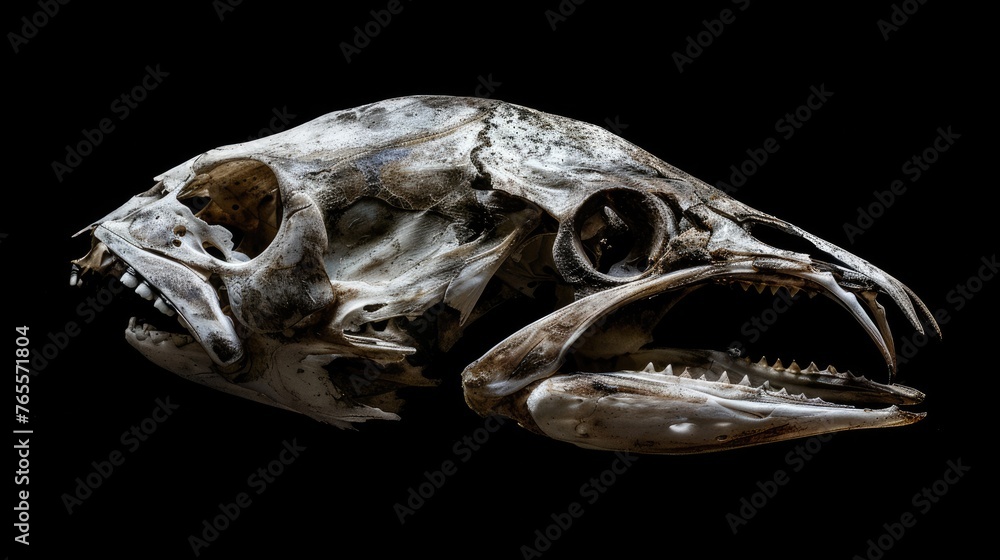 Fish skull isolated black background Generative Ai Fish skull isolated black background Generative Ai