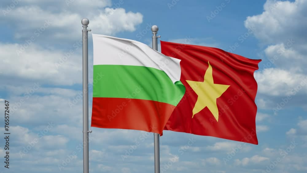 Vietnam and Bulgaria two flags waving together, looped video Vietnam and Bulgaria two flags waving together, looped video