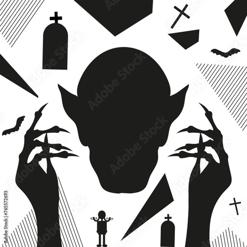 Obraz na plátně Scary Nosferatu Vampire silhouette on trendy Geometric background