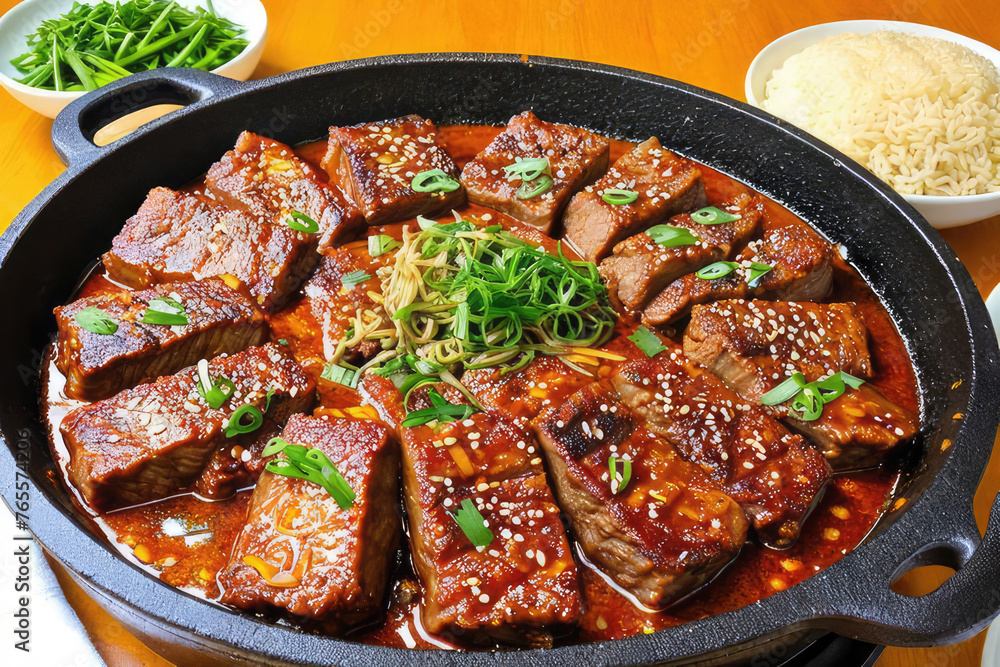 Spicy galbi jjim, Korean food
Spicy galbi jjim, Korean food
