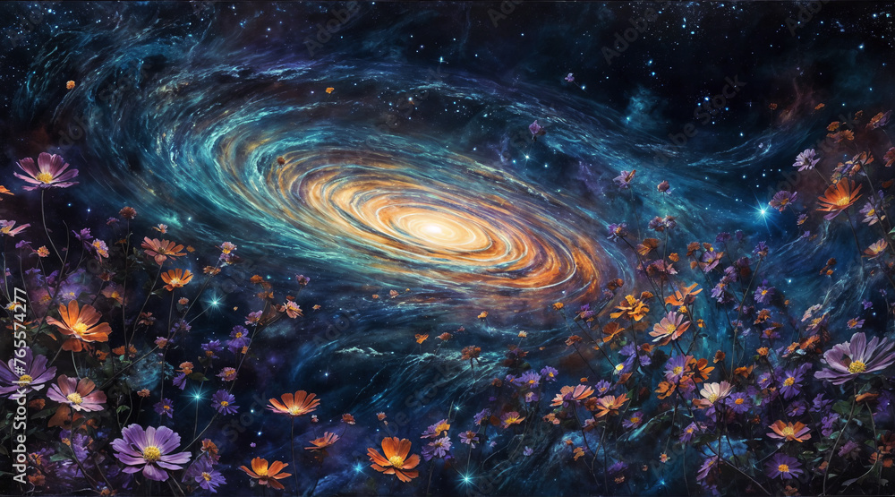 Flowers on the background of the starry sky