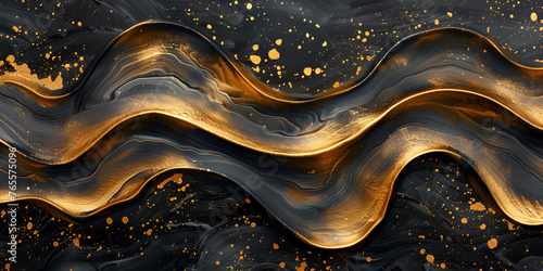 Abstract gold black acrylic painted fluted 3d painting texture luxury background. generative ai photo