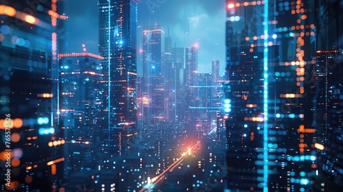 3D city of cyberspace metaverse digital landscape of futuristic background concept. 3d illustration rendering