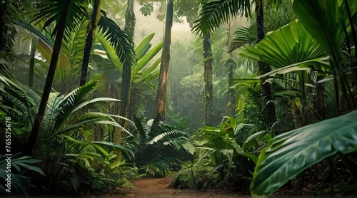 tropical forest in the jungle  tropical jungle with tropical green trees  green tropical landscape