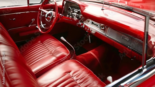 Red leather interior of vintage car © Lucky Ai