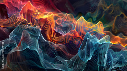 Abstract background featuring waveforms and digital graphs representing sound frequencies used in hearing tests.