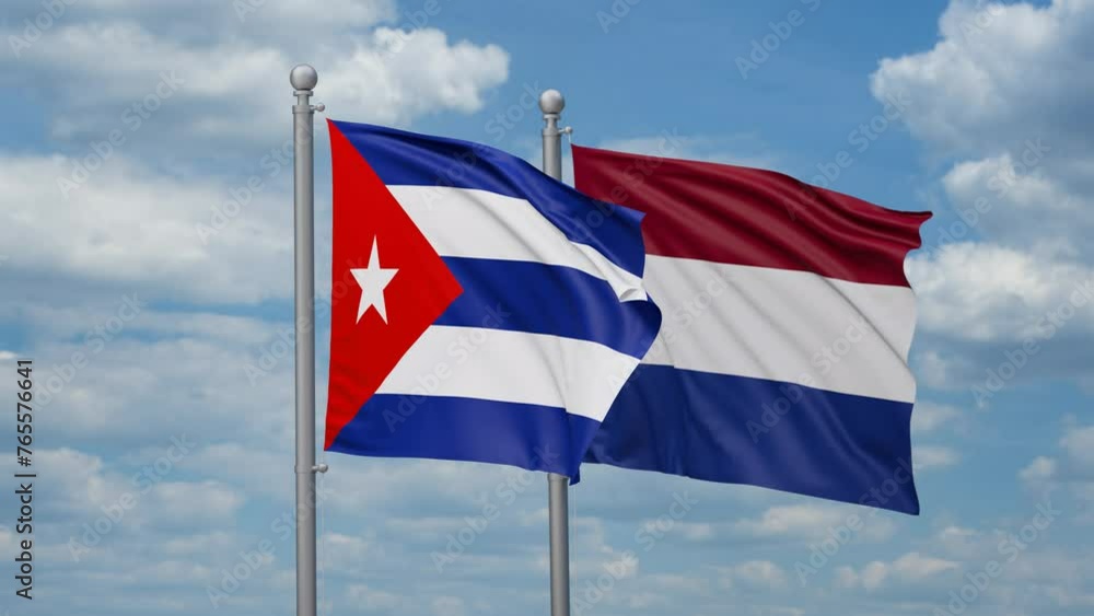 Netherlands and Cuba two flags waving together, looped video, two country relations concept Netherlands and Cuba two flags waving together, looped video, two country relations concept