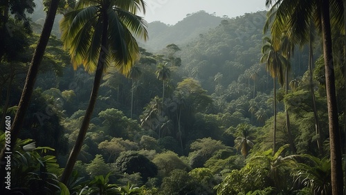 tropical forest in the jungle  tropical jungle with tropical green trees  green tropical landscape