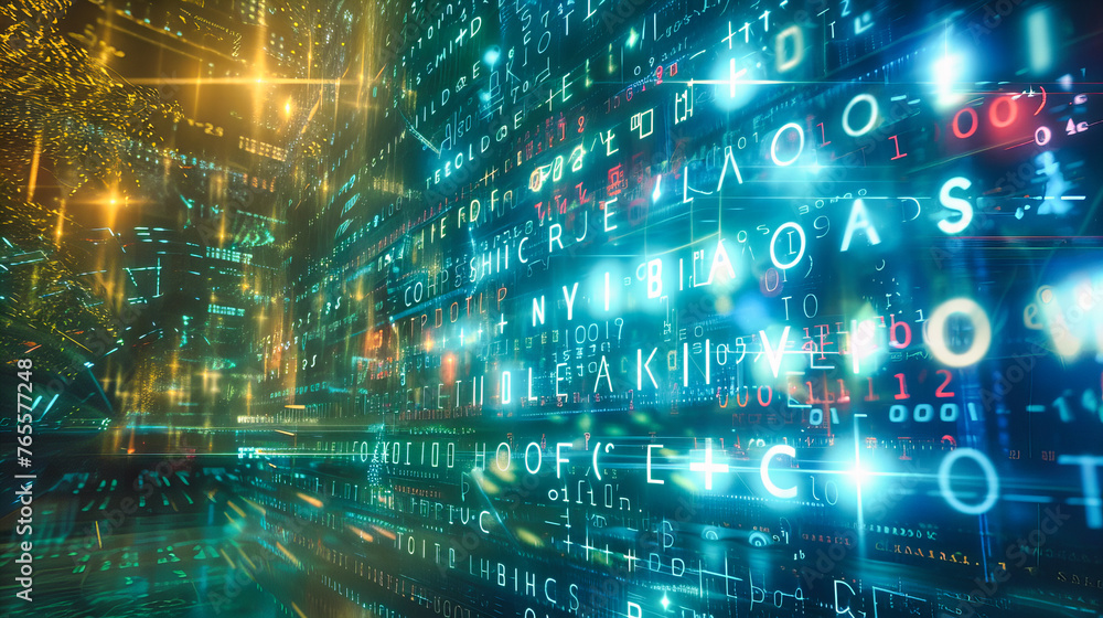 Obraz premium Digital Matrix and Cyber Network, Futuristic Technology and Coding, Abstract Background with Binary Code