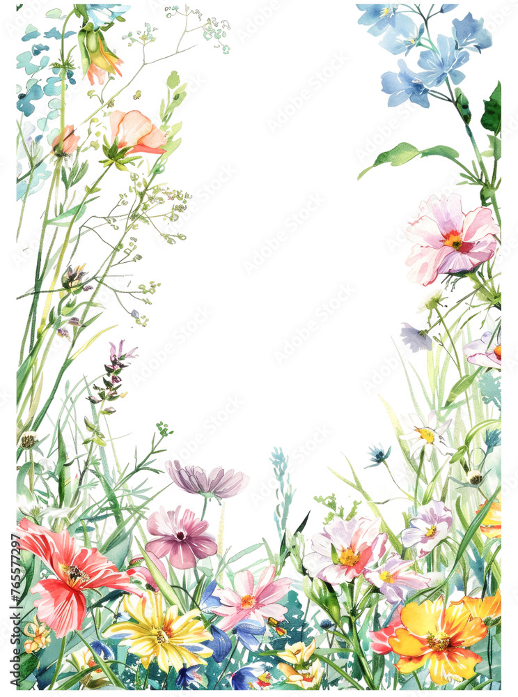 Obraz premium Watercolor garden border with mix of flowers