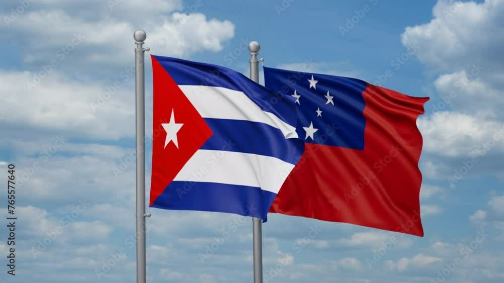 Samoa and Cuba two flags waving together, looped video, two country cooperation concept Samoa and Cuba two flags waving together, looped video, two country cooperation concept