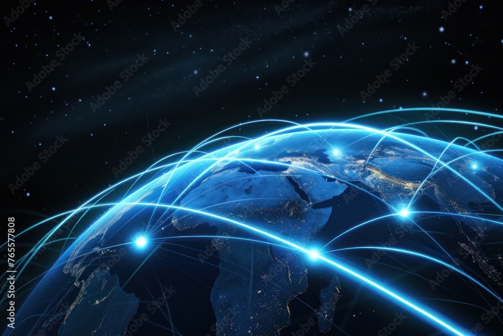 5G connection glowing lines Earth orbit, copy space 5G connection glowing lines Earth orbit, copy space