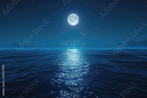  Moonlit ocean and sky at night would make a great travel background . © Nazia