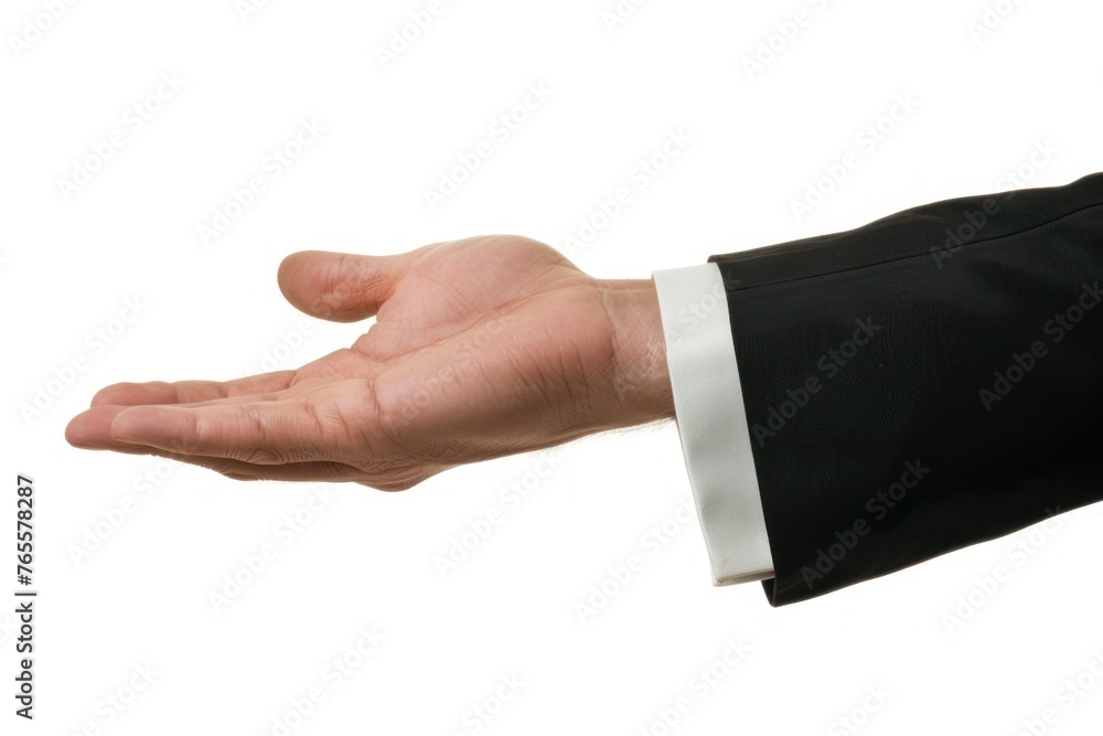 A hand of a businessman showing white background A hand of a businessman showing white background