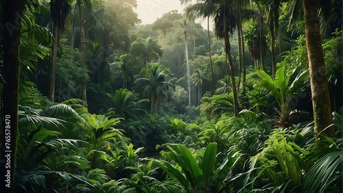 tropical forest in the jungle, tropical jungle with tropical green trees, green tropical landscape photo