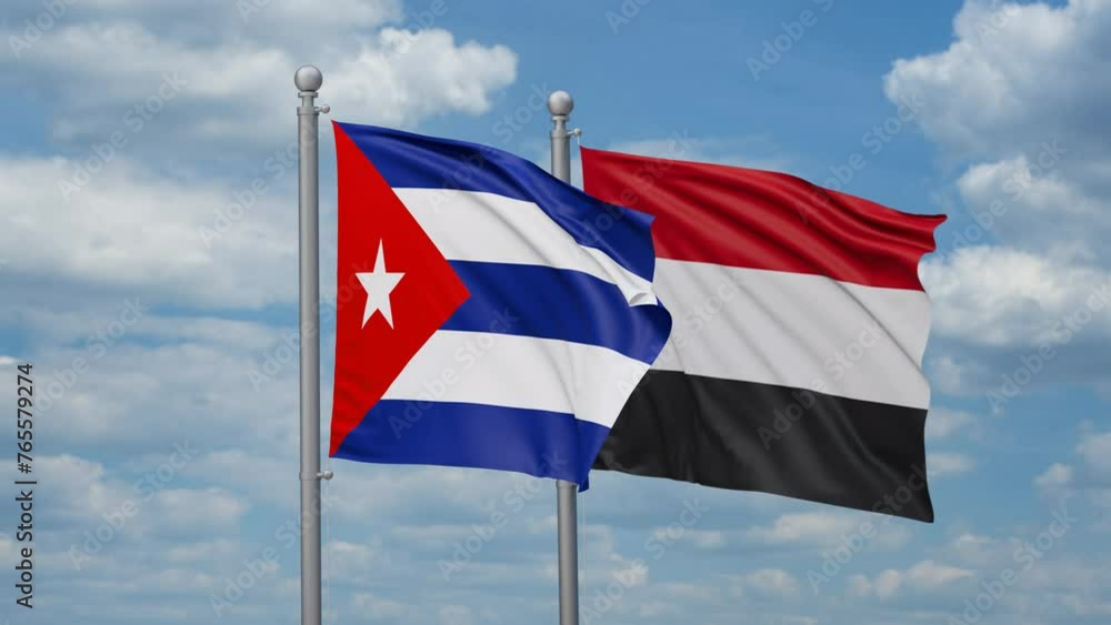Yemen and Cuba two flags waving together, looped video, two country cooperation concept Yemen and Cuba two flags waving together, looped video, two country cooperation concept