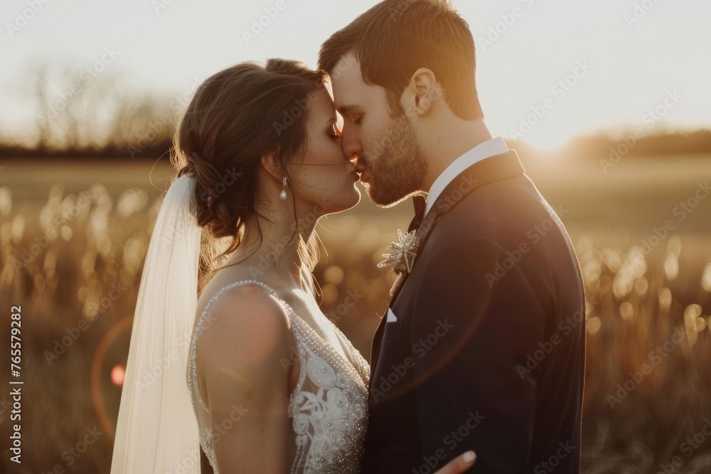 Beautiful couple, woman in wedding dress, man in suit, kissing Beautiful couple, woman in wedding dress, man in suit, kissing