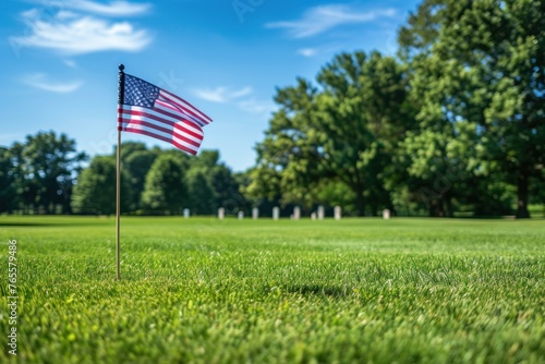 Big american military cemetery with perfect green grass photo