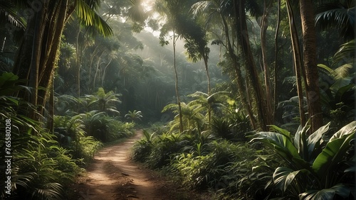 tropical forest in the jungle, tropical jungle with tropical green trees, green tropical landscape