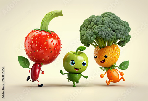 A whimsical scene of animated fruits and vegetables engaging in a playful tango of flavors