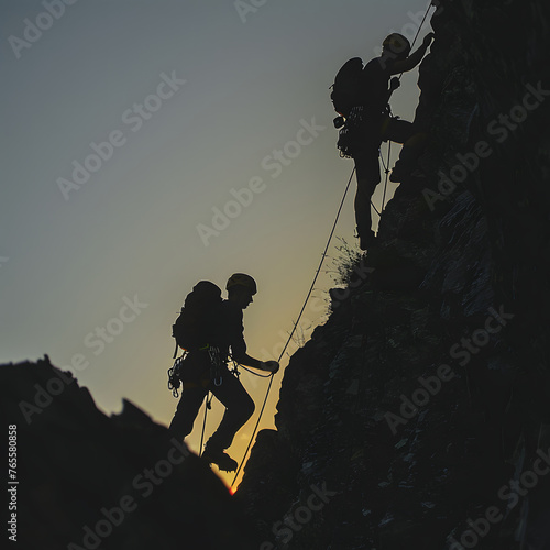 silhouette of two moutain climbers