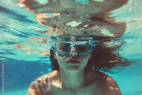 Female swimmer at the swimming pool Underwater photo