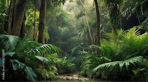 tropical forest in the jungle, tropical jungle with tropical green trees, green tropical landscape © Gegham