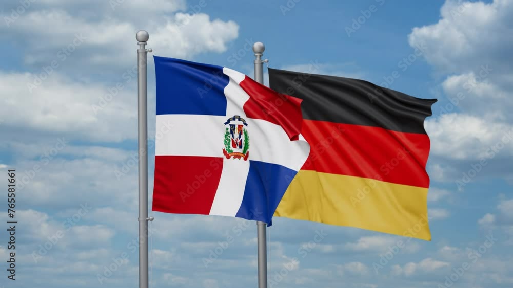 Germany and Dominican two flags waving together, looped video, two country relations concept Germany and Dominican two flags waving together, looped video, two country relations concept