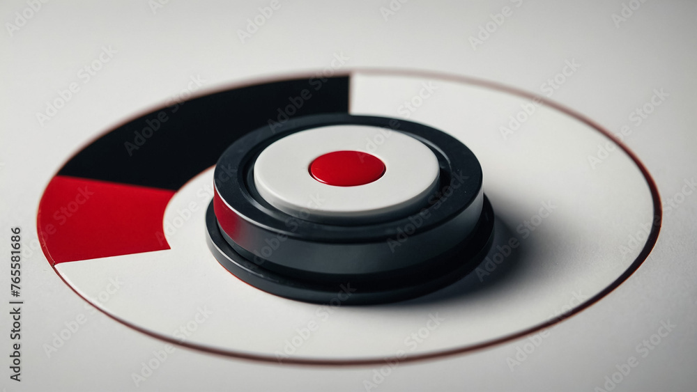 Large Red Push Button Isolated on a gray Background.