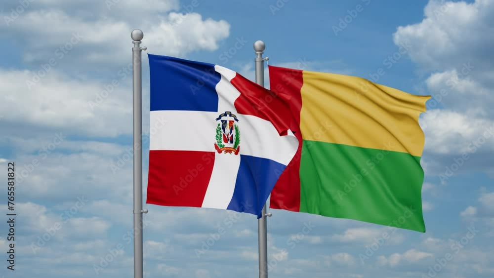 Guinea-Bissau and Dominican two flags waving together, looped video, two country relations concept Guinea-Bissau and Dominican two flags waving together, looped video, two country relations concept