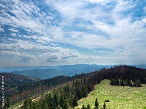 View from summit mountain Luban in Gorce mountains towards Beskid Sadecki