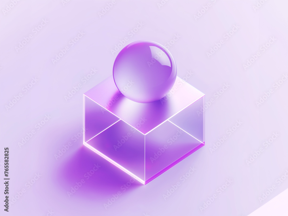 3d sphere on top of the glass cube 3d sphere on top of the glass cube