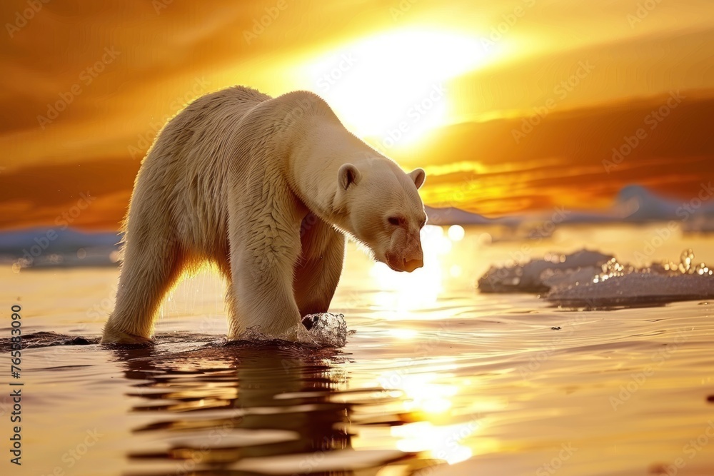 Polar bear threatened by climate change and global warming, walking on ...