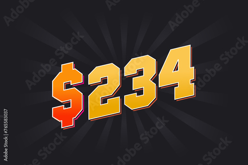 234 Dollar American Money vector text symbol. $234 USD United States Dollar stock vector