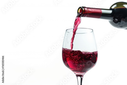 red wine pours from a bottle into a glas Isolated on white background