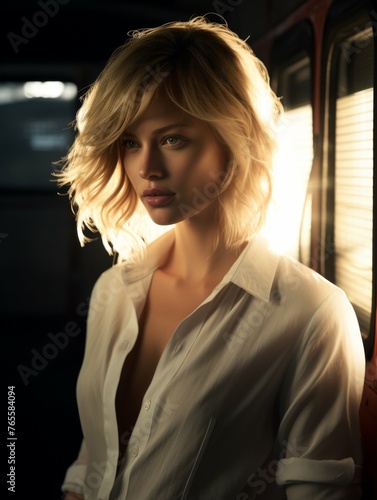 Woman Standing by Train Window