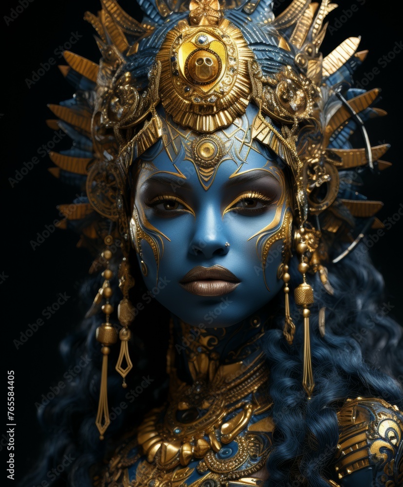 Woman Wearing Blue and Gold Costume Woman Wearing Blue and Gold Costume