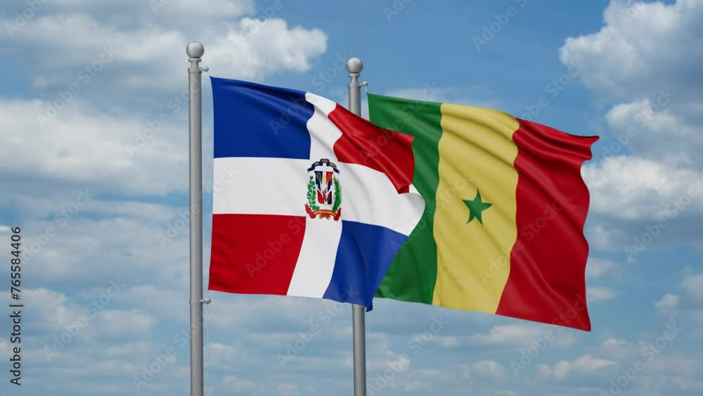 Republic of Senegal and Dominican two flags waving together, looped video, two country cooperation concept Republic of Senegal and Dominican two flags waving together, looped video, two country cooperation concept