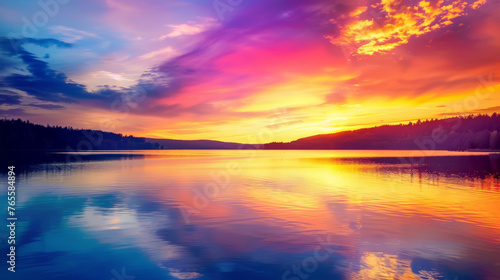 Serenity in Sunset: Reflections on the Lake. Generative AI