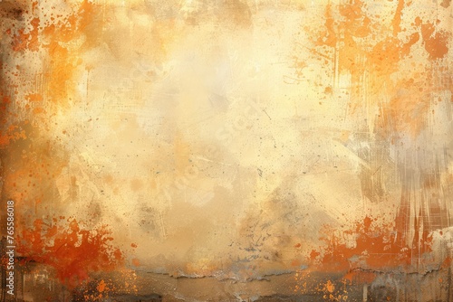 warm golden wall background paint, , light beige paper with darker grungy border, old worn page . photo