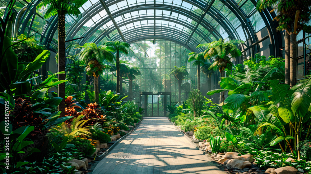 Tropical greenhouse blurred background with a fresh natural plants Tropical greenhouse blurred background with a fresh natural plants