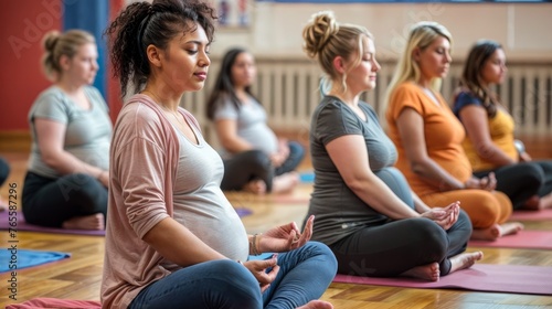 A group of women are sitting on yoga mats and practicing yoga