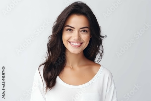 Smiling Woman in White Shirt