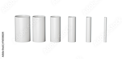 White PVC Pipe fittings joint, PVC Pipes Different size isolated