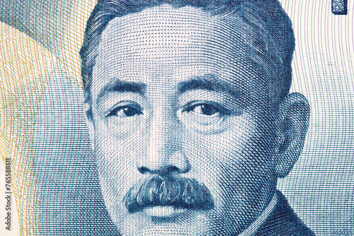 Natsume Soseki a closeup portrait from Japanese money