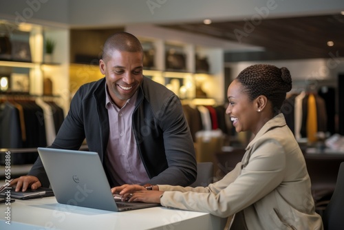 Man and Woman Working on Laptop at Table