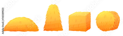 Set with hay bale in different shape for farm