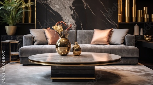 Hollywood regency style interior design of modern living room photo