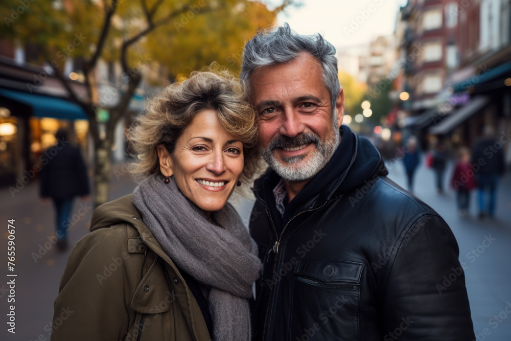 Mature couple enjoying a city walk together